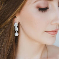 Aretes de doble aguamarina y perlas