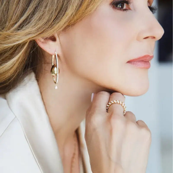 Diamond Hoop with Gold Drop Earrings