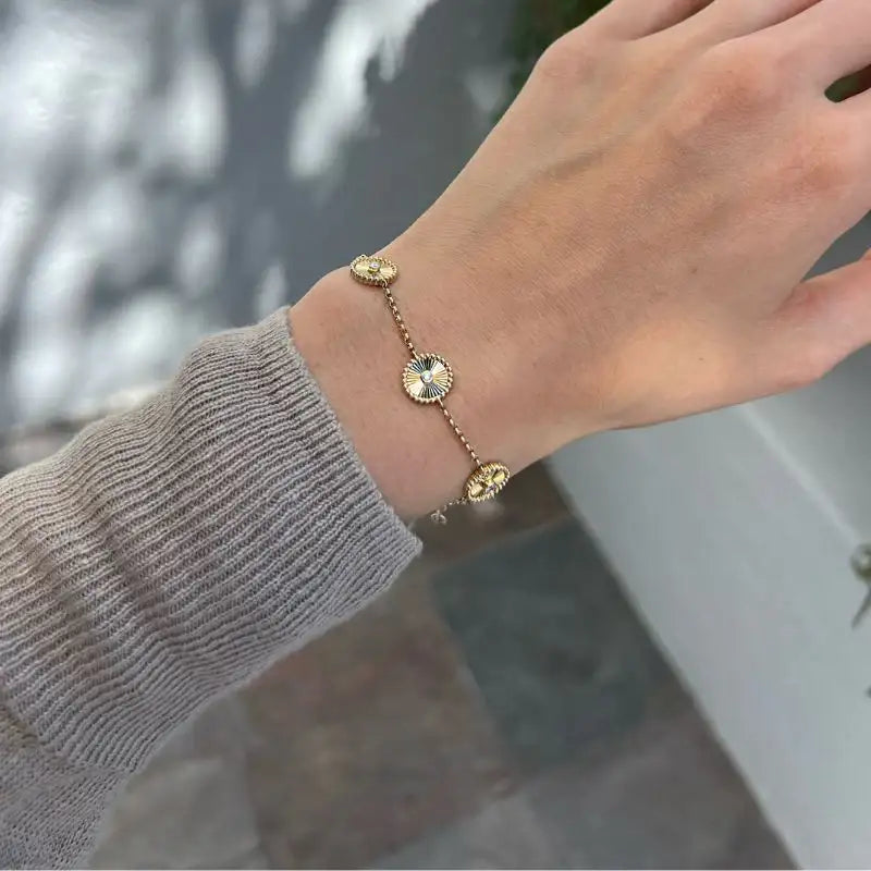 14K Yellow Gold & Diamond Circle Flute Bracelets