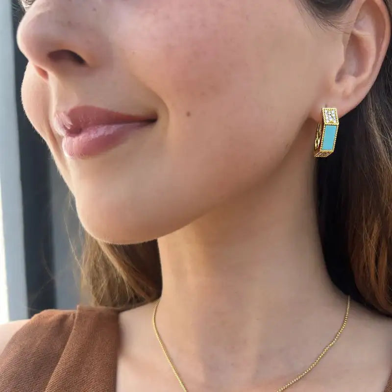 Set Squared Turquoise with Diamond Necklace & Earrings