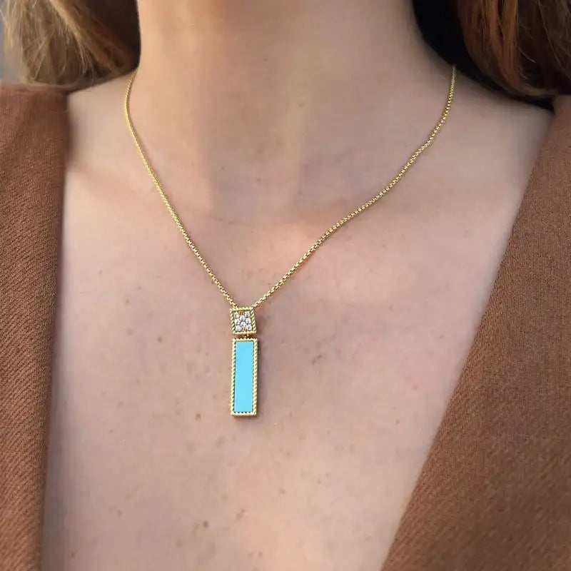 Set Squared Turquoise with Diamond Necklace & Earrings