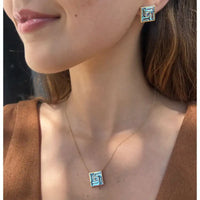 Set Baguette Blue Topaz Pendant Necklace & Earrings