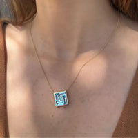 Set Baguette Blue Topaz Pendant Necklace & Earrings