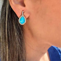 Sleeping Beauty Turquoise & Diamond Teardrop Earrings in 14K Gold
