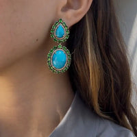 Aretes de doble gota con turquesa y tsavorita