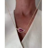 Ruby Leaf & Diamonds with 14K Yellow Gold Necklace
