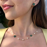 Set  Malachite Clover & Pearl Necklace & Earrings