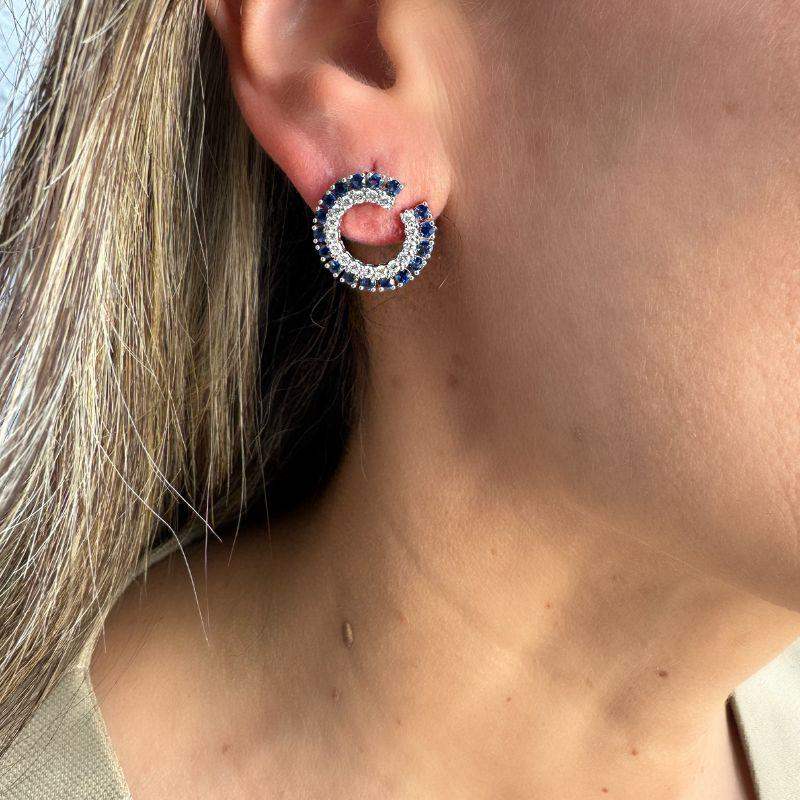 Blue Sapphire & Diamond Circle Stud Earrings