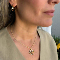 Set Tigers Eye & Diamond Pendant Necklace & Earrings