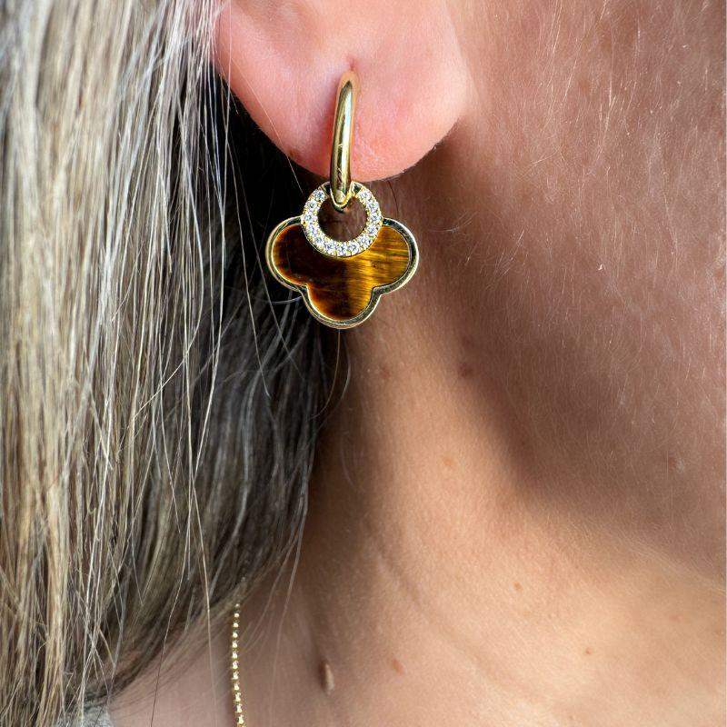 Set Tigers Eye & Diamond Pendant Necklace & Earrings