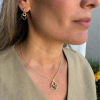 Set Tigers Eye & Diamond Pendant Necklace & Earrings