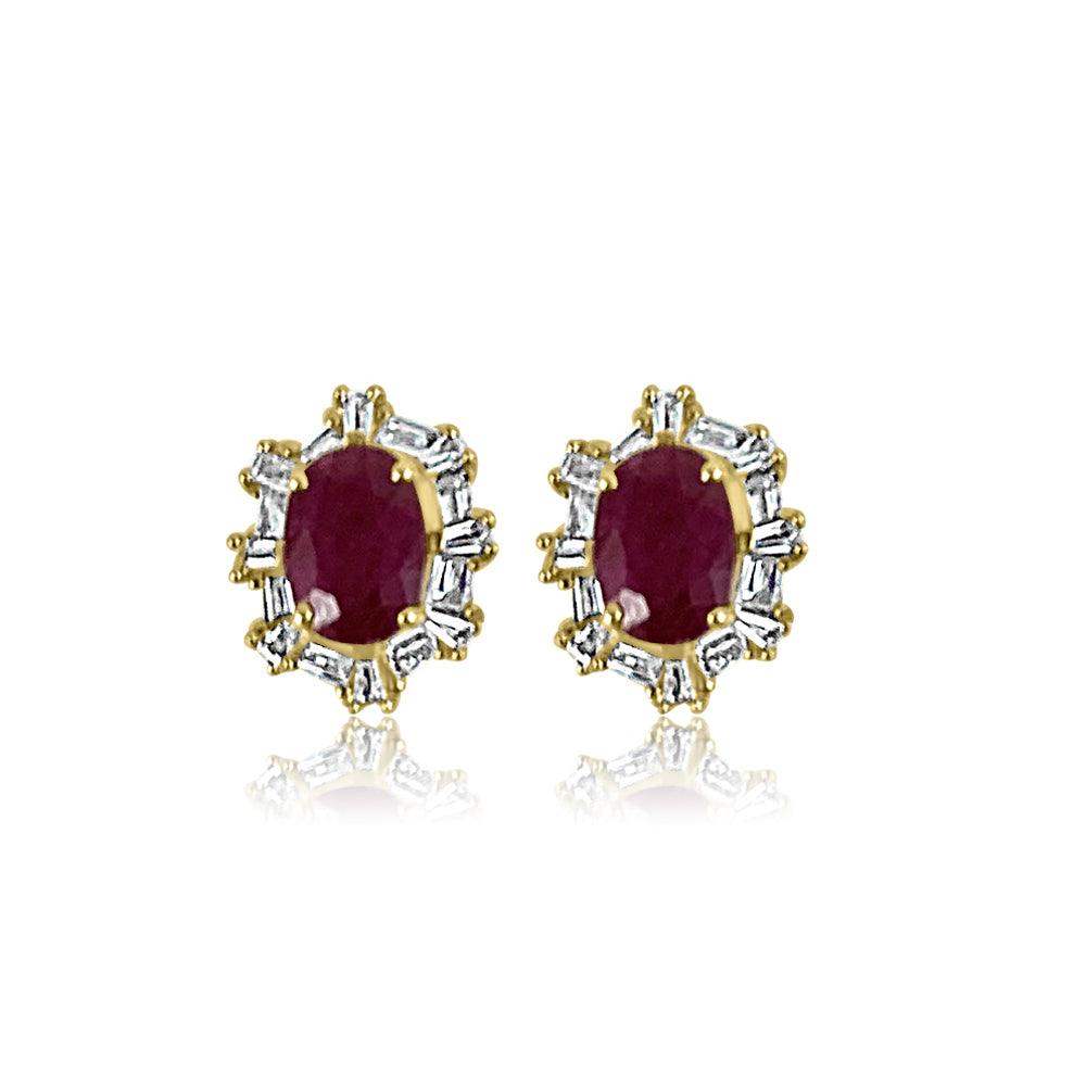 Studs 14K Yellow Gold Ruby with Diamonds for beautiful every day.  14K Yellow Gold weight: 1.44 grams 32 Diamond: 0.20 ct 2 Ruby: 1.53 ct Gold Post