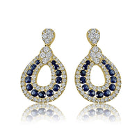Elegant and modern 14K Yellow Gold Sapphires with Diamond earrings.  14K Yellow Gold weight: 4.68 grams 134 Diamonds: 1.46 ct 26 Blue Sapphire: 1.51 ct Gold Post