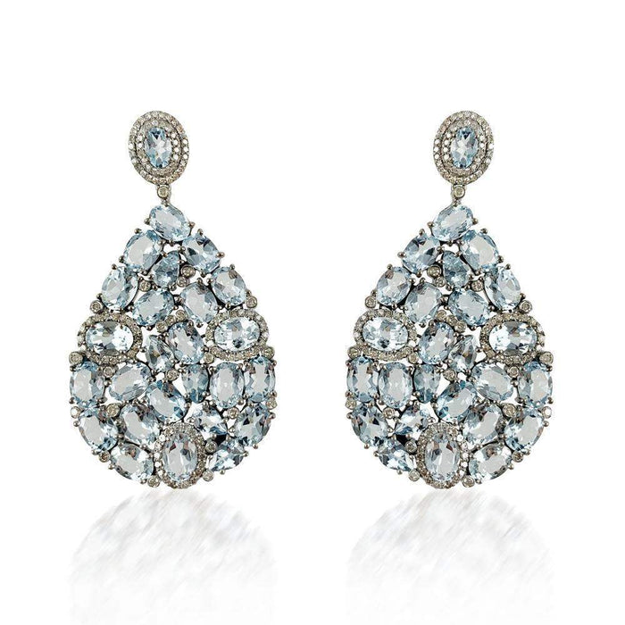Aquamarine & Diamond Earrings  Diamond: 2.52 ct Aquamarine: 35.36 ct Silver with Rhodium Plated weight: 16.50 grams
