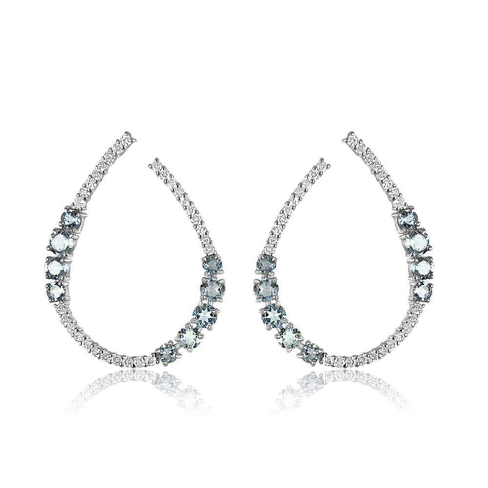 Aquamarine & Diamond Side Hoop Earrings
