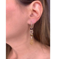 Rutilated Quartz Tourmaline Diamond Earring in 14K Yellow Gold