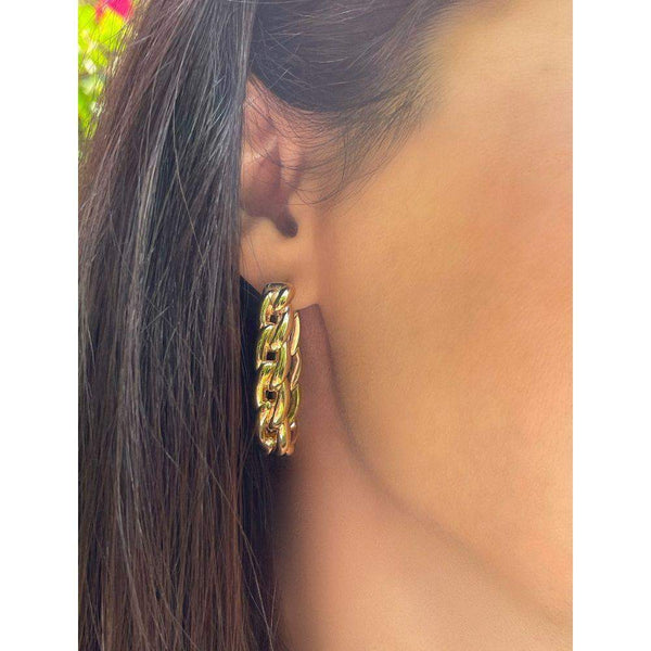 14K Polished Curb Link Hoop Earrings