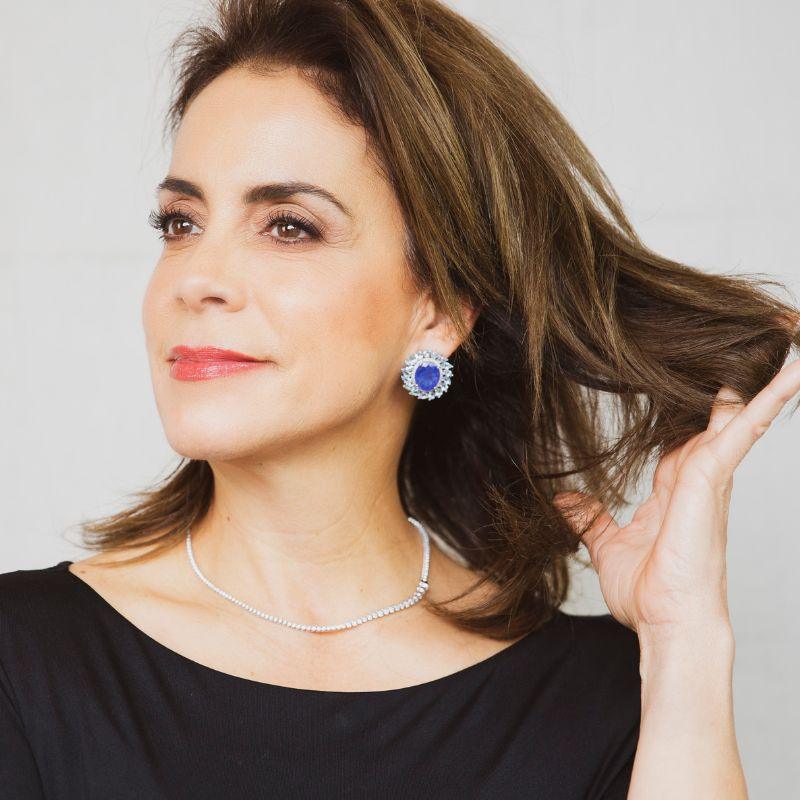 Pair of earrings for special occasions:  Aquamarine with Tanzanite & Diamond Stud Earrings