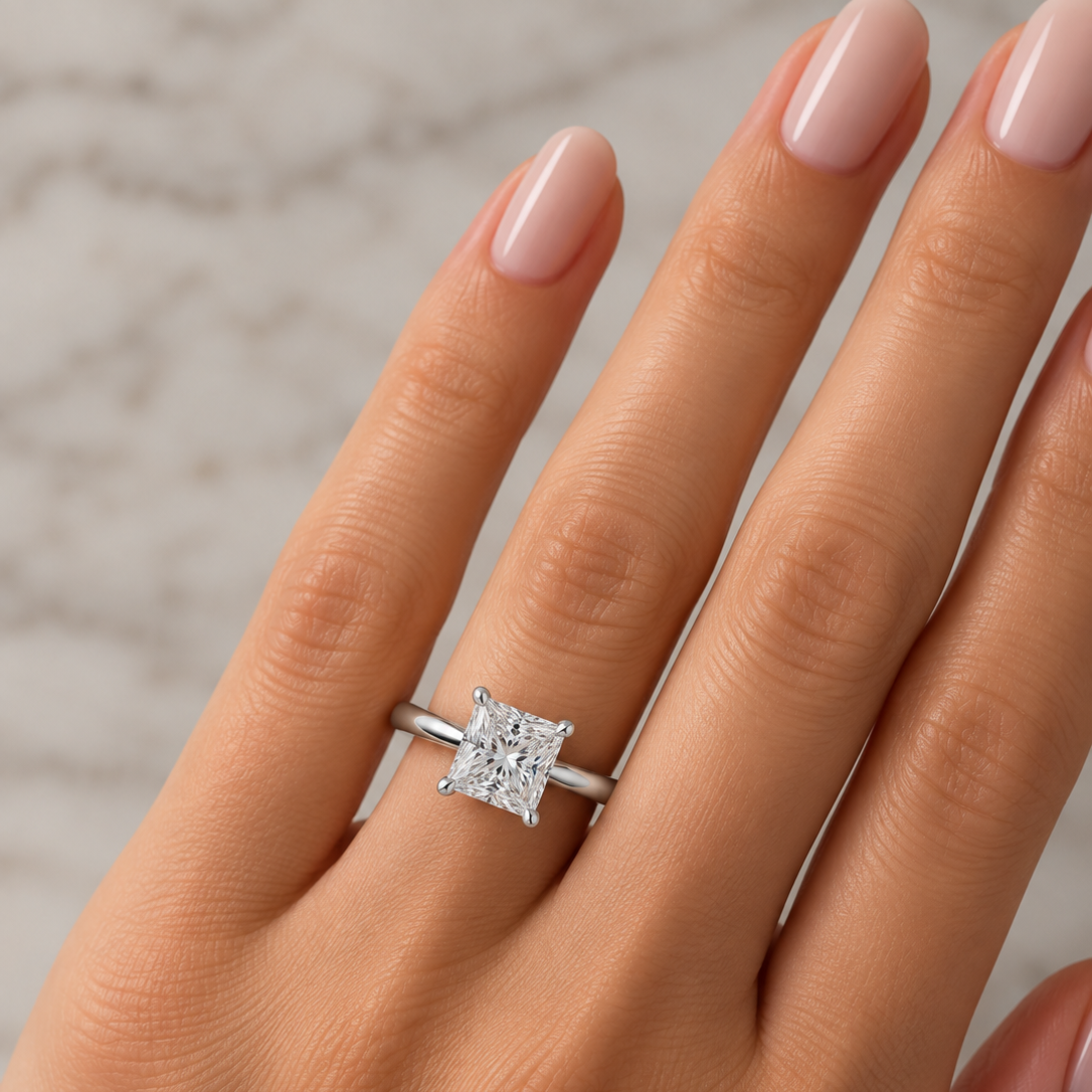 engagement ring with a princess-cut diamond