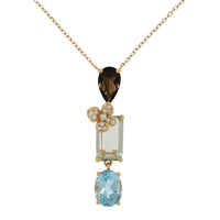 Set Smoky Quartz, Amathyst and Sky Blue Topaz Necklace & Earrings