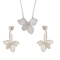 Set of 18K White Gold Mother of Pearl and Diamonds Necklace &amp; Earrings.