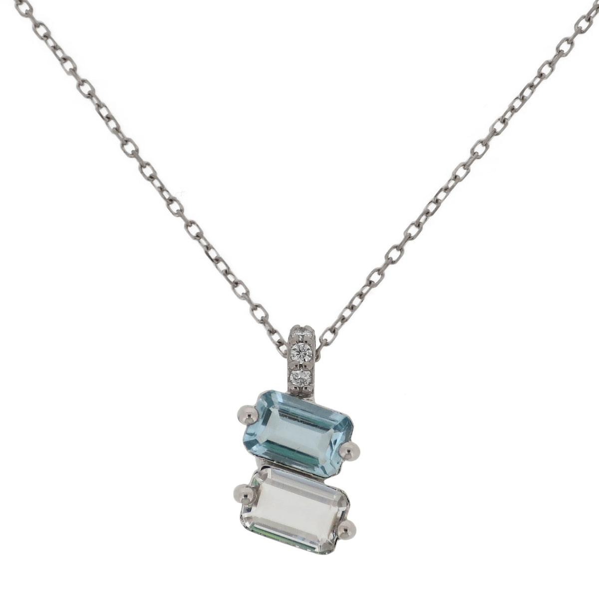 Set Aquamarine and White Quartz Necklace & Earrings