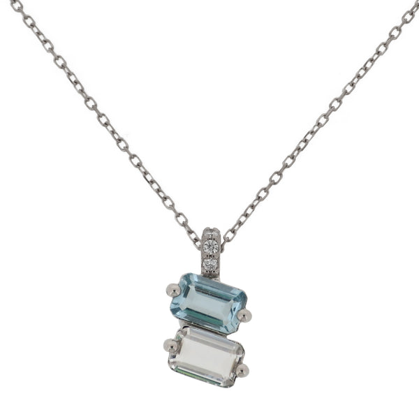 Set Aquamarine and White Quartz Necklace & Earrings