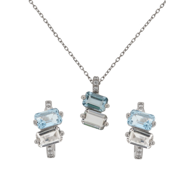 Jewelry set with aquamarine necklace and earrings