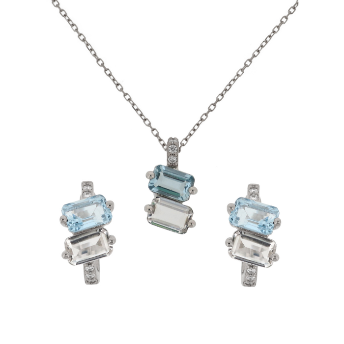 Jewelry set with aquamarine necklace and earrings