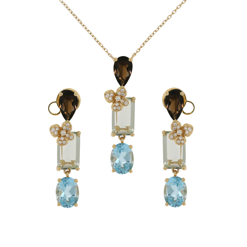 Jewelry set with necklace and earrings gemstones