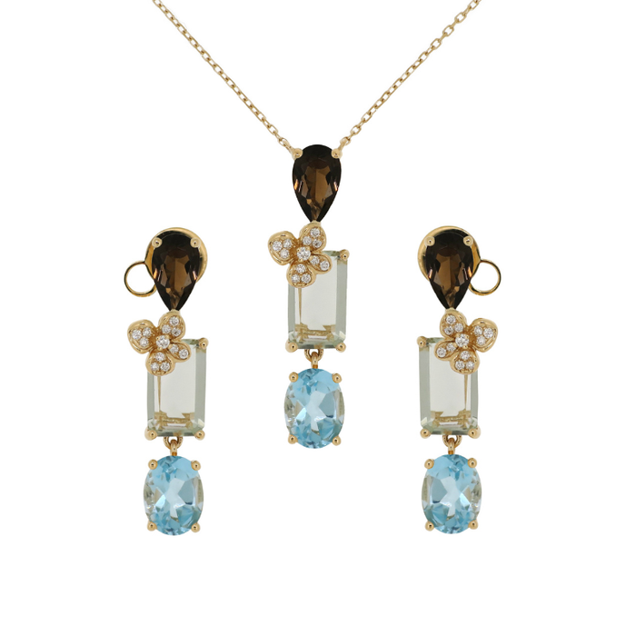 Jewelry set with necklace and earrings gemstones