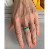 14K Rose Gold Wave Emerald & Diamond Rings