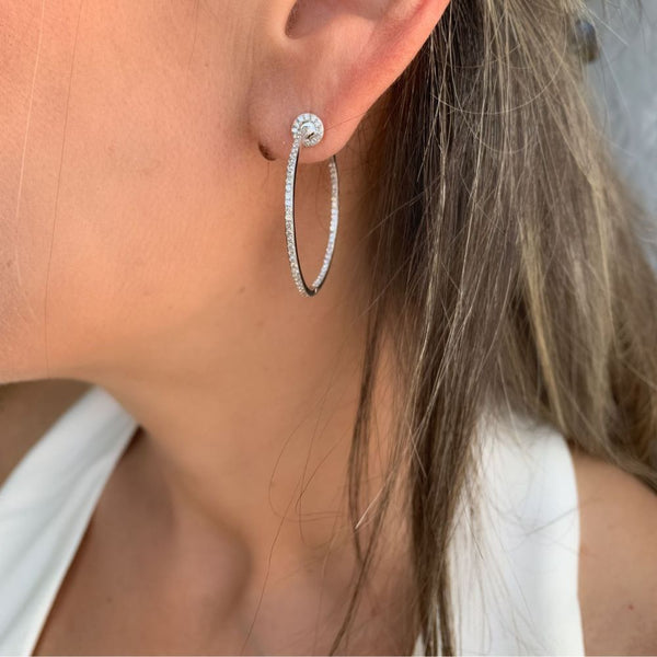 14K White Gold Diamond Hoop Earrings