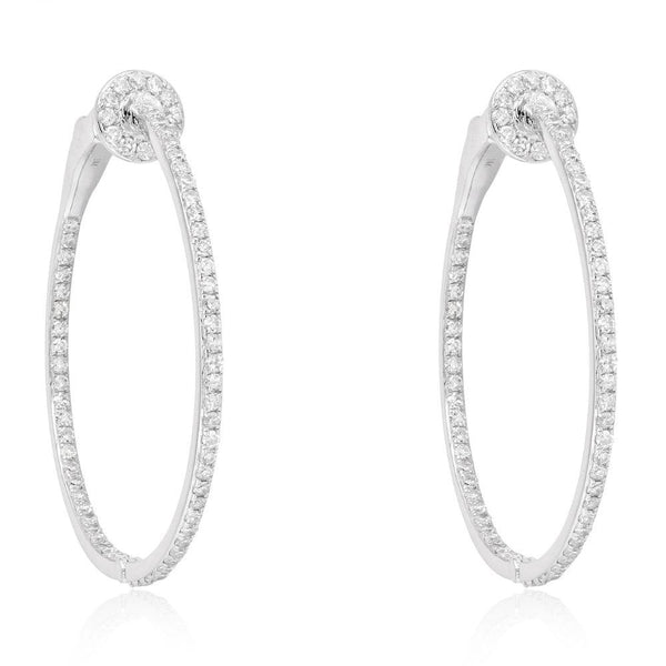 Diamond Baguette Hoop Earrings.  14K White Gold weight: 3.73 grams. Diamond: 1.06 ct.  Baguette: 0.36 ct
