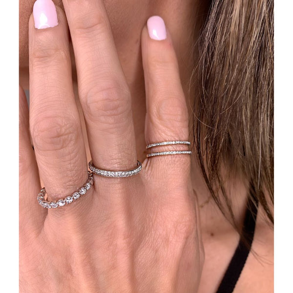 14K White Gold Double Band with Diamond Rings