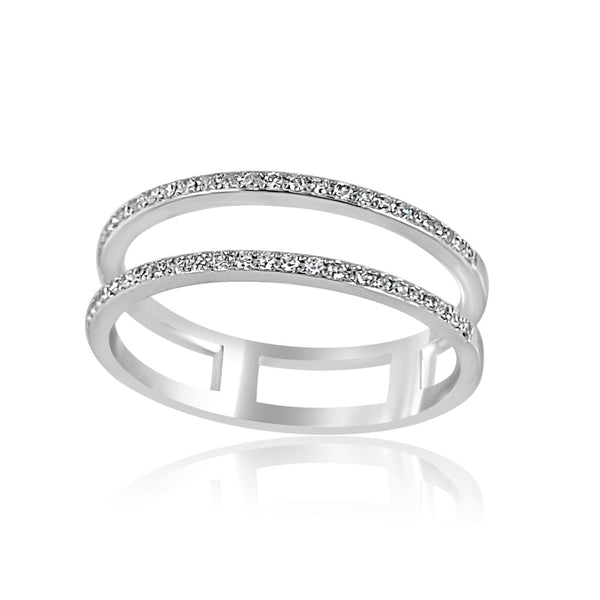 Double Band with Diamond Rings  14K White Gold weight: 2.14 grams 52 Diamonds: 0.12 ct