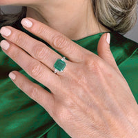14K White Gold Emerald with Trillion Cut Diamond Ring