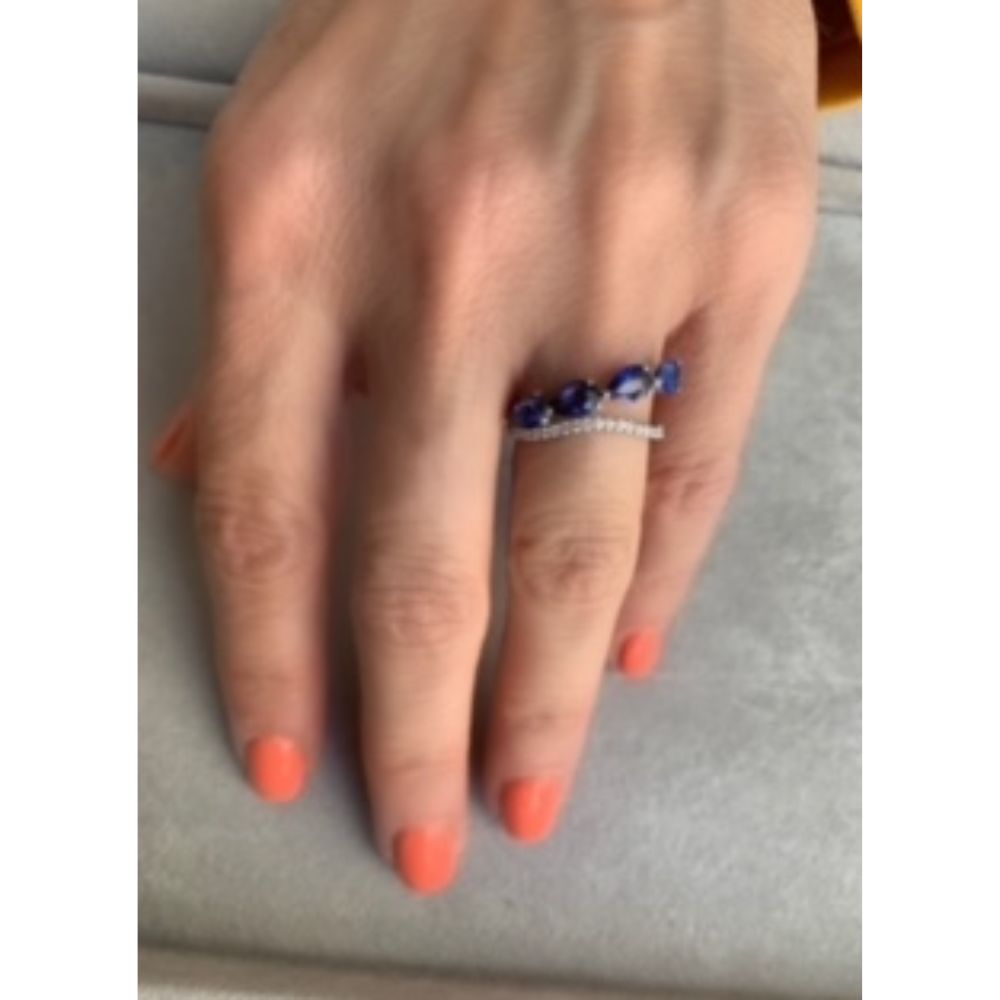 14K White Gold Wave Blue Sapphire & Diamond Rings