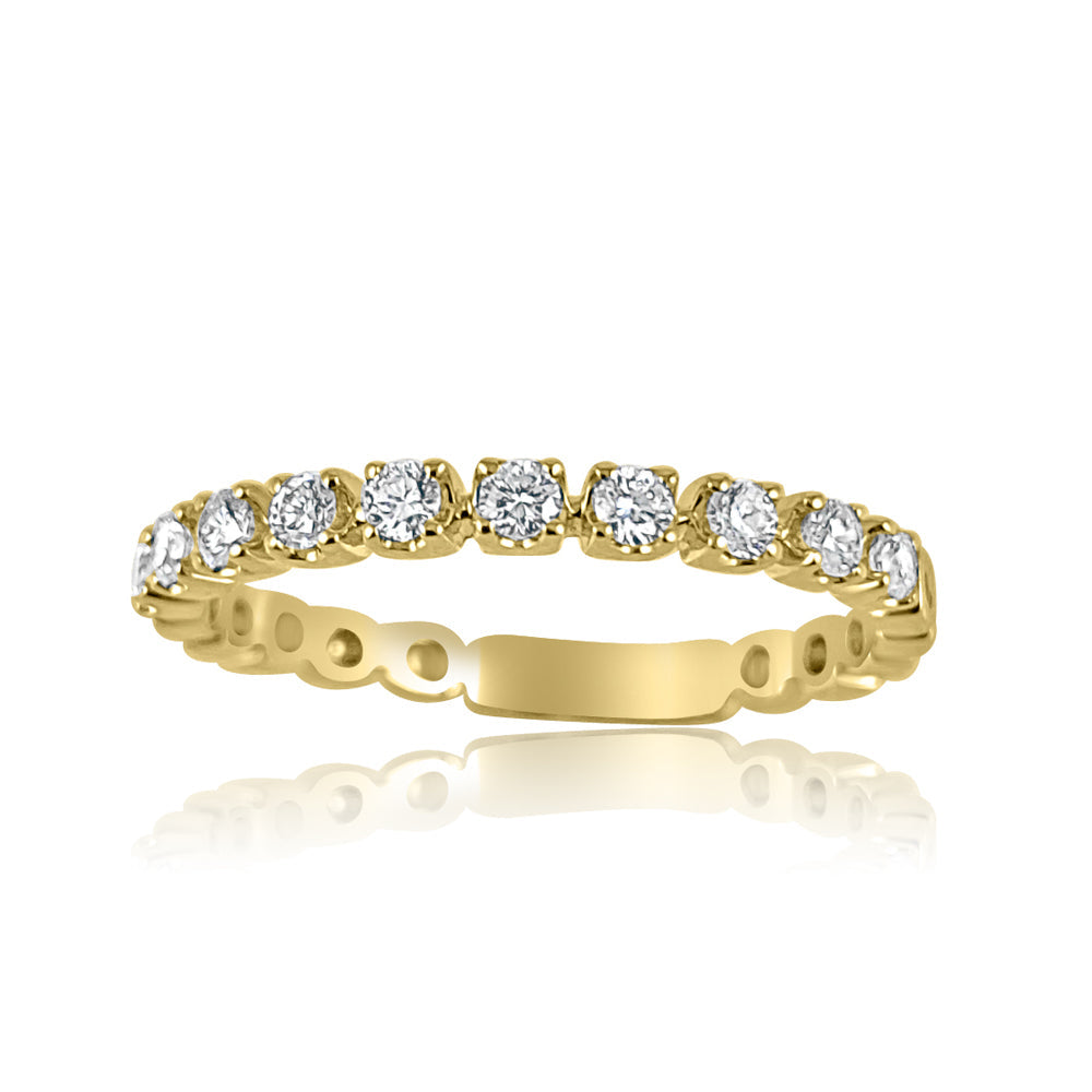 14K Yellow Gold with Diamond Band Ring.  14K Yellow Gold weight: 1.41 grams 10 Diamonds: 0.26 ct