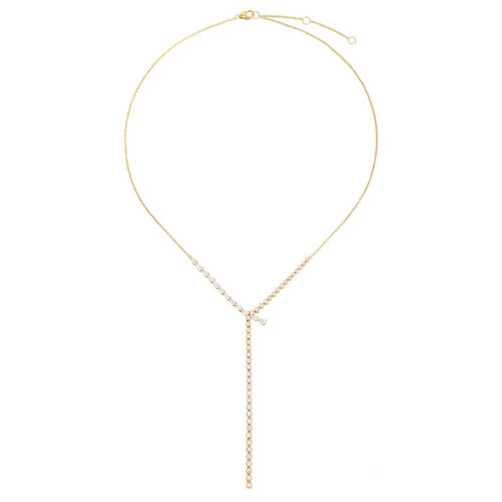 Gold & Bezel Diamonds Lariat Necklace. 14K Yellow Gold weight: 6.65 grams Diamond: 1.10 ct Diamond: 0.85 ct