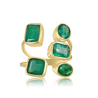 14K Yellow Gold Bezel Emerald & Diamond Open Geometrics Ring  Diamond: 0.01 ct Emerald: 3.21 ct 14K Yellow Gold weight: 3.25 grams
