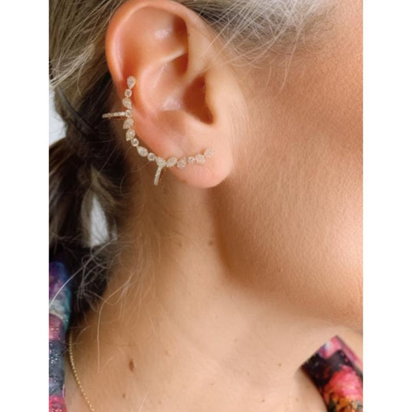 14K Yellow Gold Climber with Diamond Huggies Earrings, modern and unique.