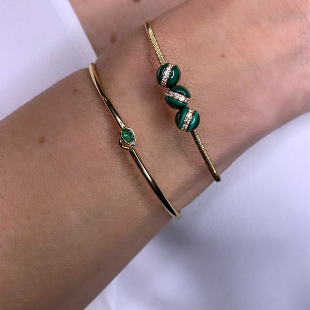 14K Yellow Gold Emerald Bangle Bracelets, use your favorite every day. 