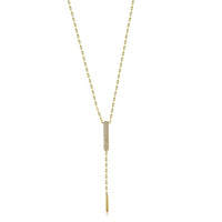 Modern Lariat necklace for everyday glamour.  14K Yellow Gold weight: 3.66 grams 124 Diamond: 0.61 ct Chain