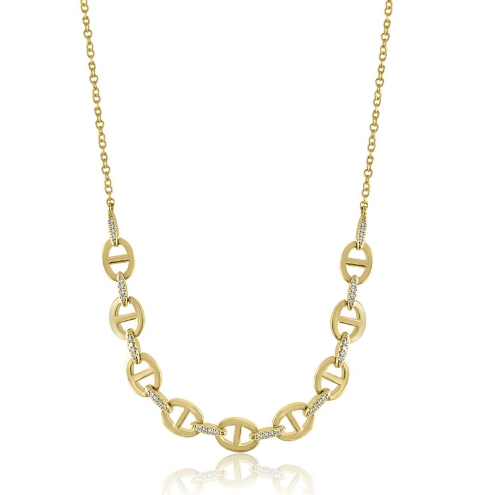 14K Yellow Gold Mariner with Diamond Necklaces  14K Yellow Gold weight: 4.55 grams 40 Diamonds: 0.10ct Chain Size 16