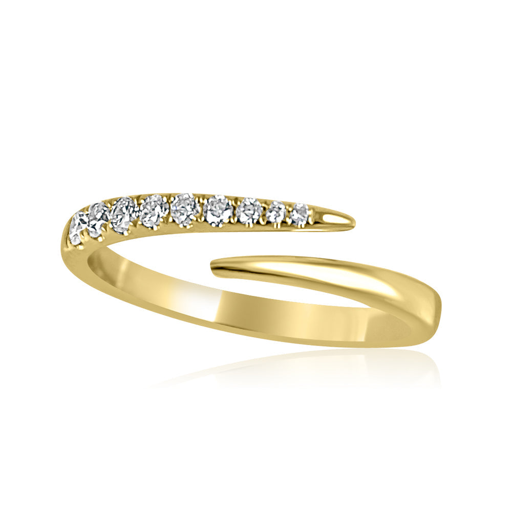 14K Yellow Gold Open Coil with Diamond Ring, modern everyday jewelry.  14K Yellow Gold weight: 2.36 grams 9 Diamonds: 0.17 ct