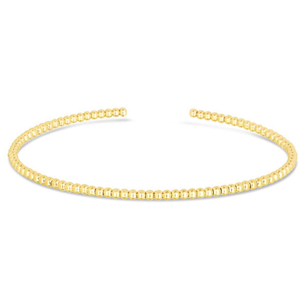 Polished Beaded Cuff . 14K Yellow Gold 2mm
