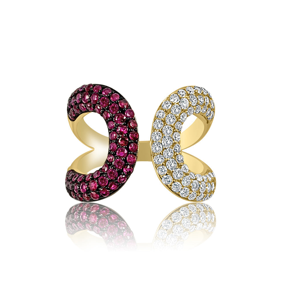14K Yellow Gold with Diamonds and Rubies, for elegant moments.  14K Yellow Gold weight: 4.82 grams 18 Diamonds: 0.77 ct 18 Rubies: 0.79 ct