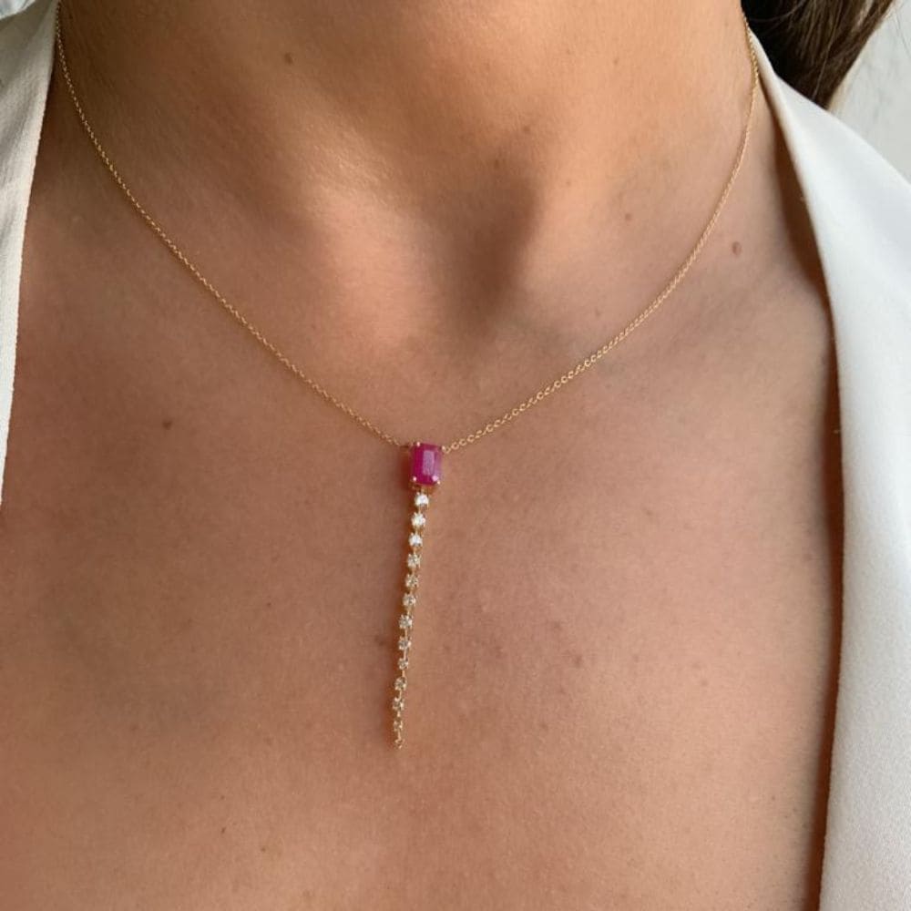 14K Yellow Gold Ruby & Diamond Tie Necklace, a necklace for every day.