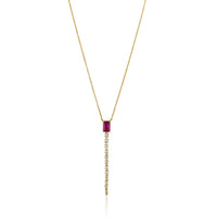 14K Yellow Gold Ruby & Diamond Tie Necklace, a necklace for every day.  14K Yellow Gold: 2.51 grams 12 Diamond: 0.29 ct 1 Ruby: 0.69 ct 1 SC: 0.01 ct